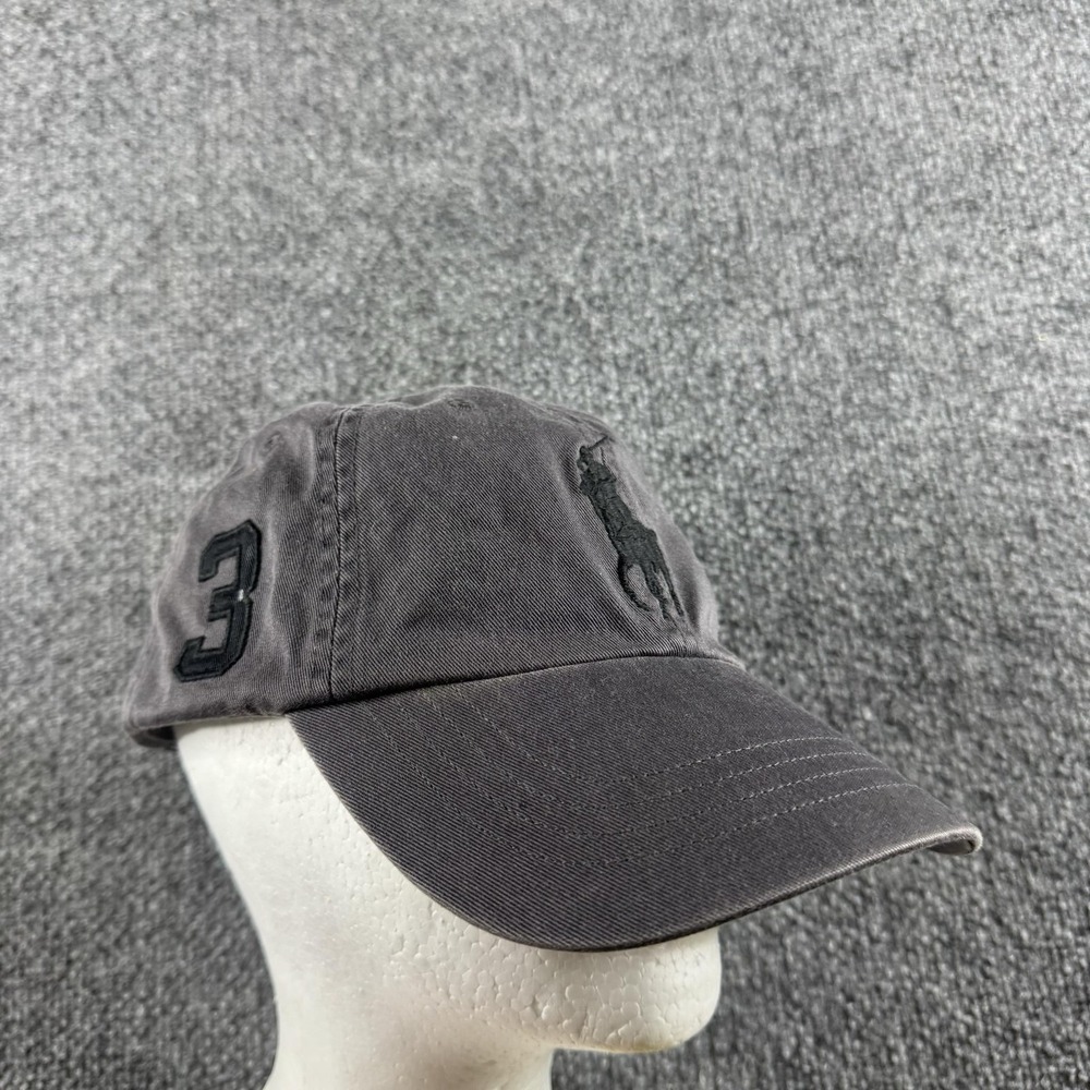 Polo Ralph Lauren Baseball Cap Mens OS Gray Leather Strap 3 Logo Hat Adjustable